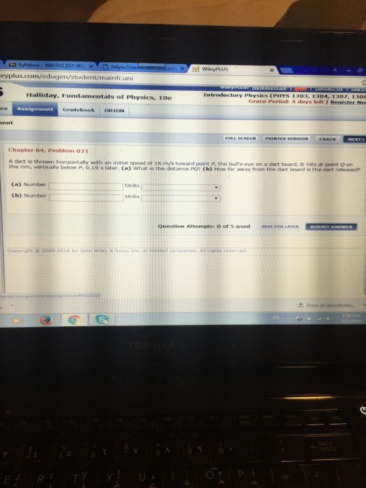 Solved A dart is thrown horizontally with an initial speed