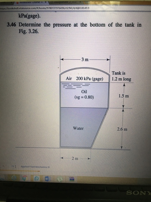 Solved Determine the pressure at the bottom of the tank in
