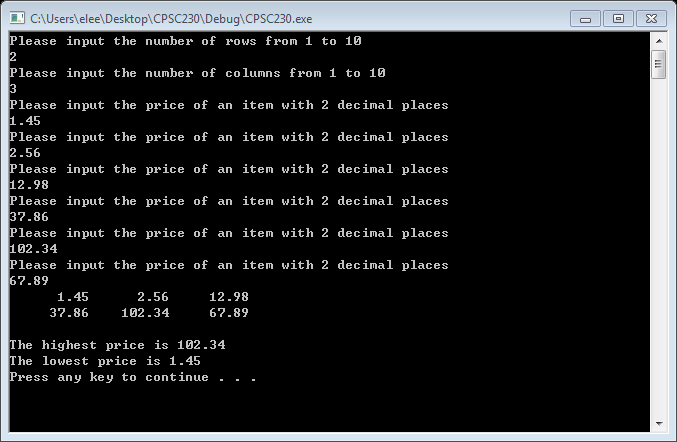 Solved CAUsersleleel DesktoplCPSC2301Debug1CPSC230.exe | Chegg.com