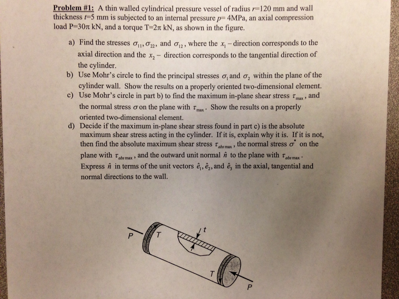 Solved A thin walled cylindrical pressure vessel of radius r | Chegg.com
