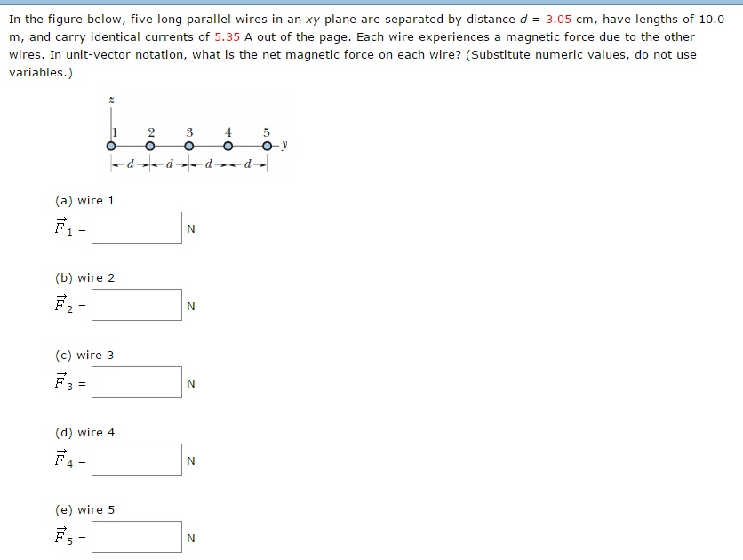 Solved In the figure below, five long parallel wires in an