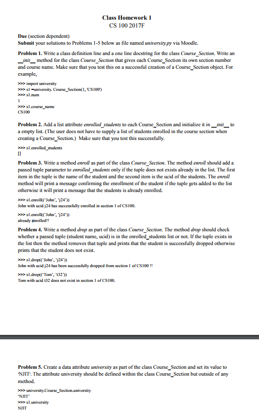 Solved Class Homework 1 CS 100 2017F Due (section dependent) | Chegg.com