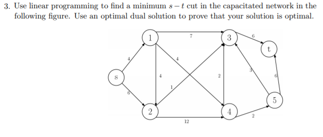  solved 3 use linear programming find minimum s t cut capacitated 