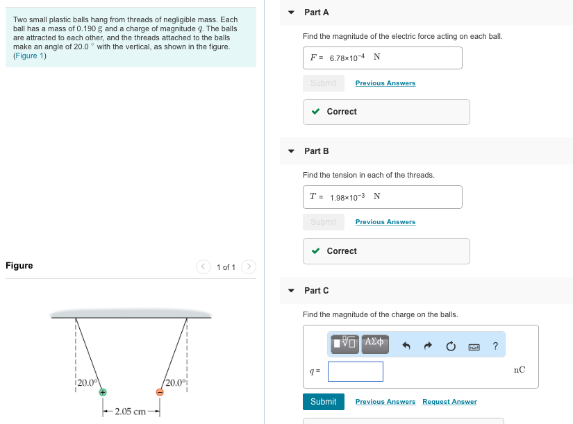 Solved Part A Two small plastic balls hang from threads of