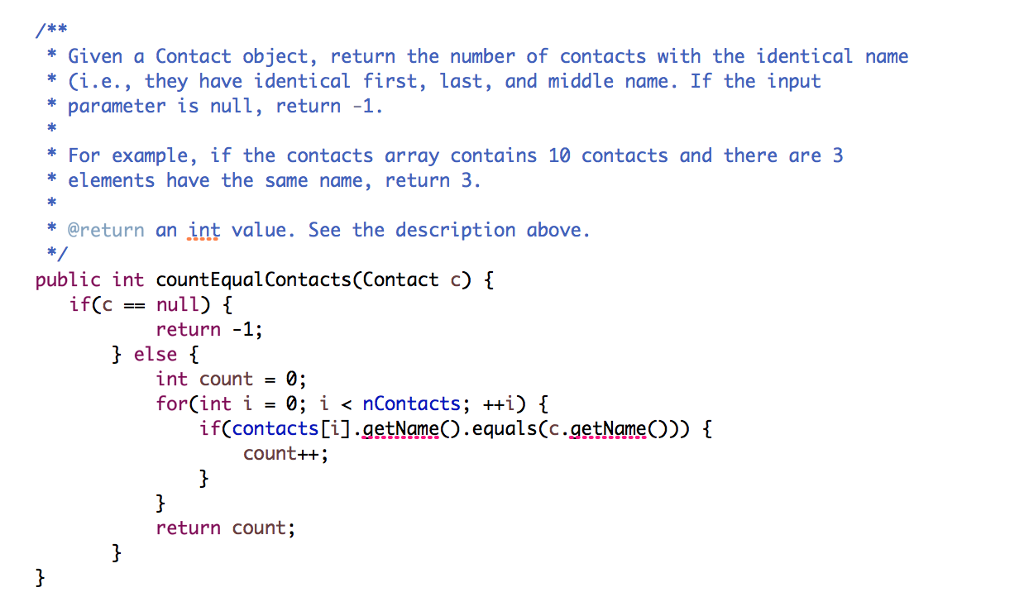 Solved *Given a Contact object, return the number of | Chegg.com