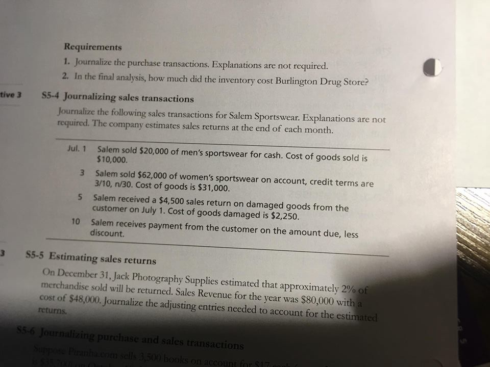 Journalizing Transactions Exercises Solved Short Exercise 5 - 4 Journalizing sales transactions | Chegg.com