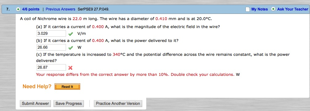 Solved A coil of Nichrome wire is 22.0 m long. The wire has | Chegg.com