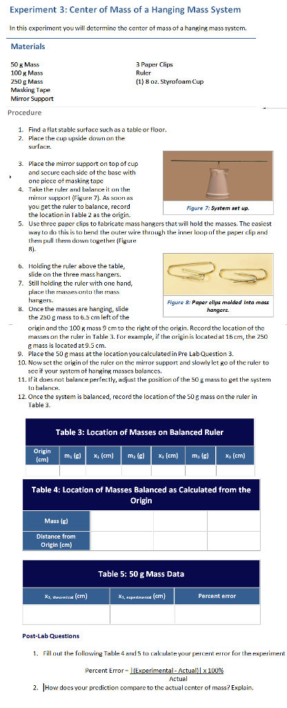 an experiment to determine the center of mass