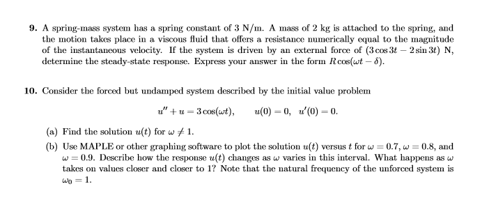 Solved A spring-mass system has a spring constant of 3 N/m. | Chegg.com