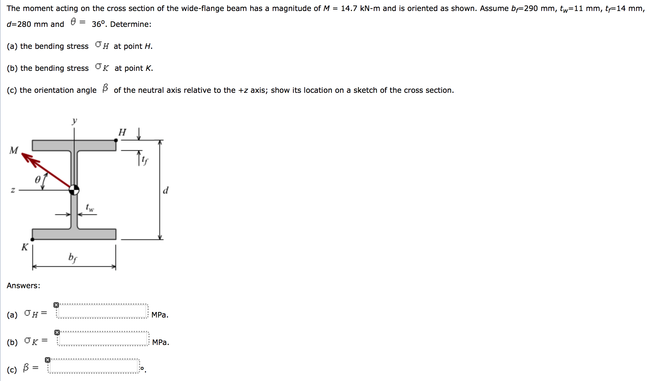 Solved The moment acting on the cross section of the wide | Chegg.com