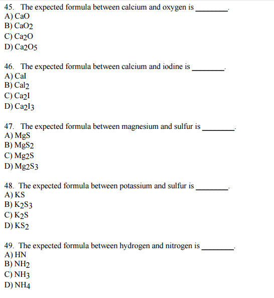 Solved The expected formula between calcium and oxygen is | Chegg.com