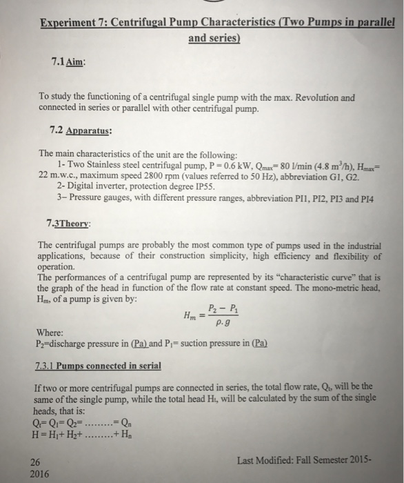 characteristics of centrifugal pump experiment lab report