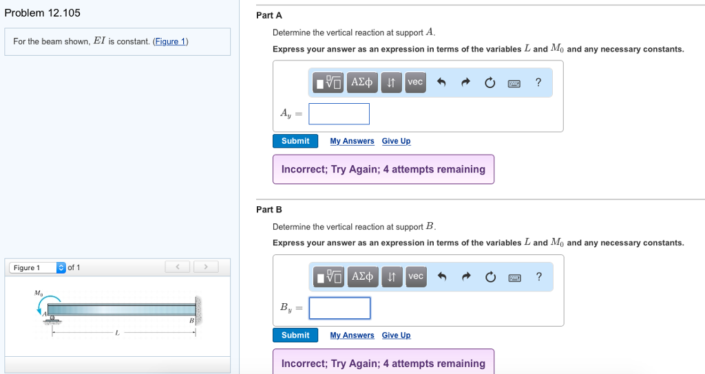 Solved Problem 12.105 Part A Determine the vertical reaction | Chegg.com
