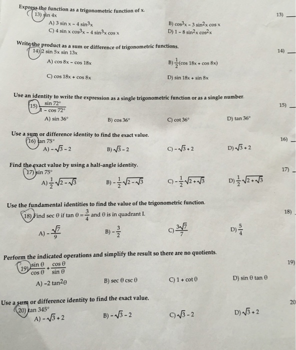 Solved Express the function as a trigonometric function of | Chegg.com