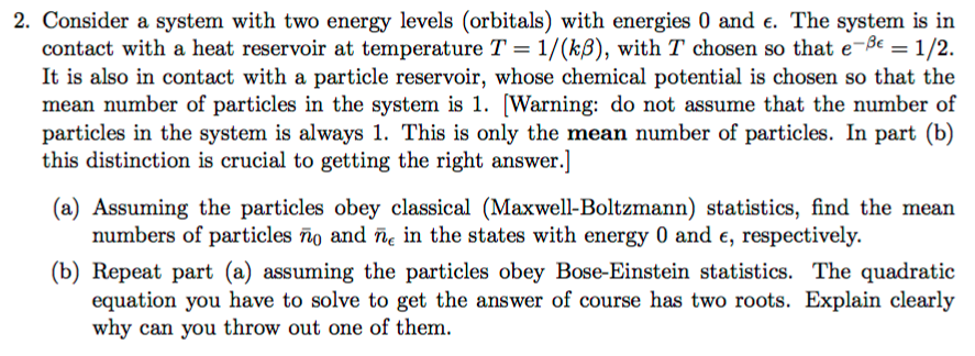 Consider a system with two energy levels (orbitals) | Chegg.com