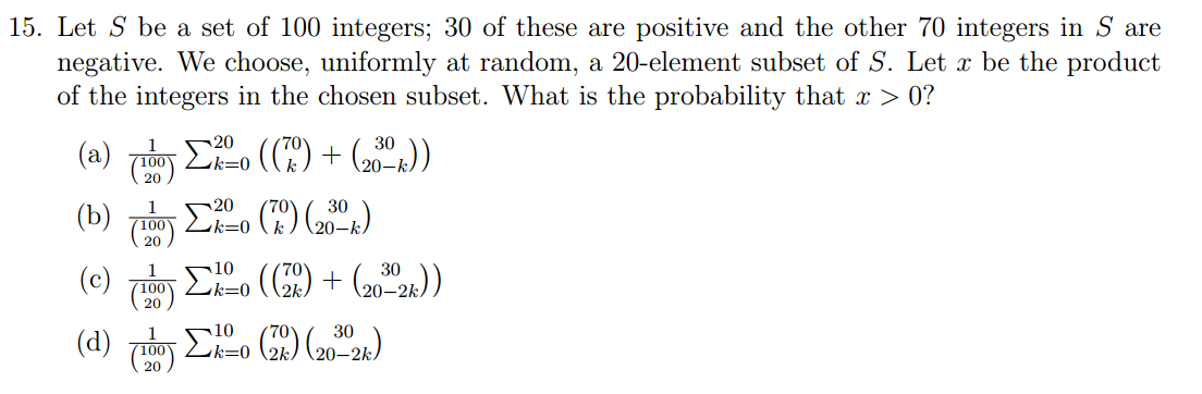 Let S be a set of 100 integers; 30 of these are | Chegg.com