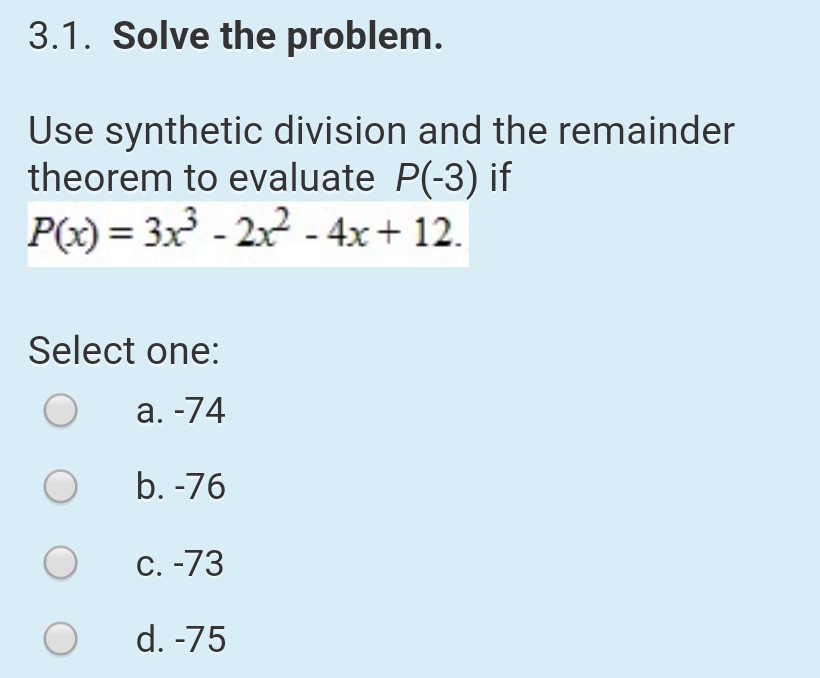 Solved 3 1 solve the problem use synthetic division and chegg