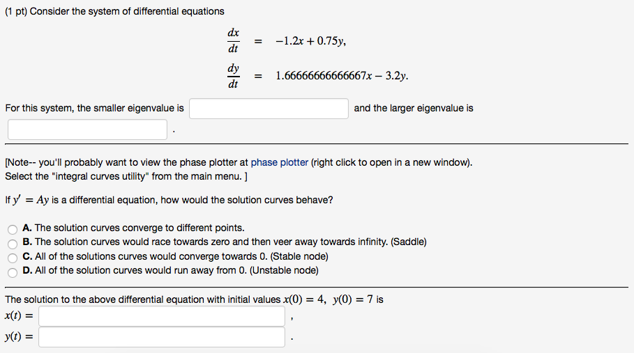 Solved Consider the system of differential equations dx/dt | Chegg.com