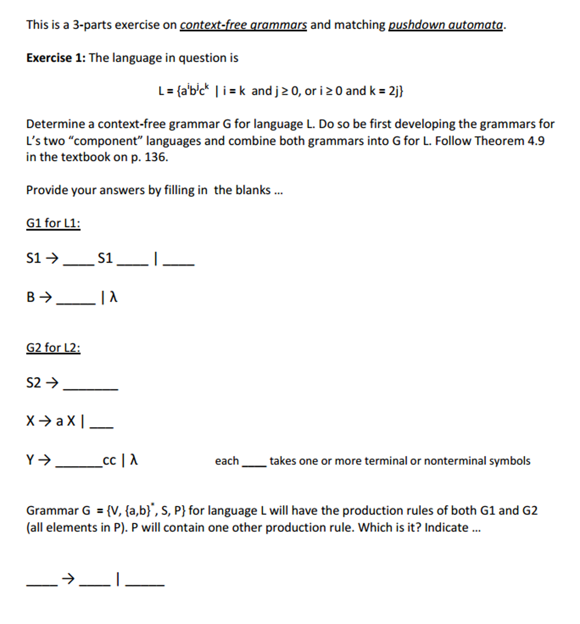 context free grammars exercises solutions