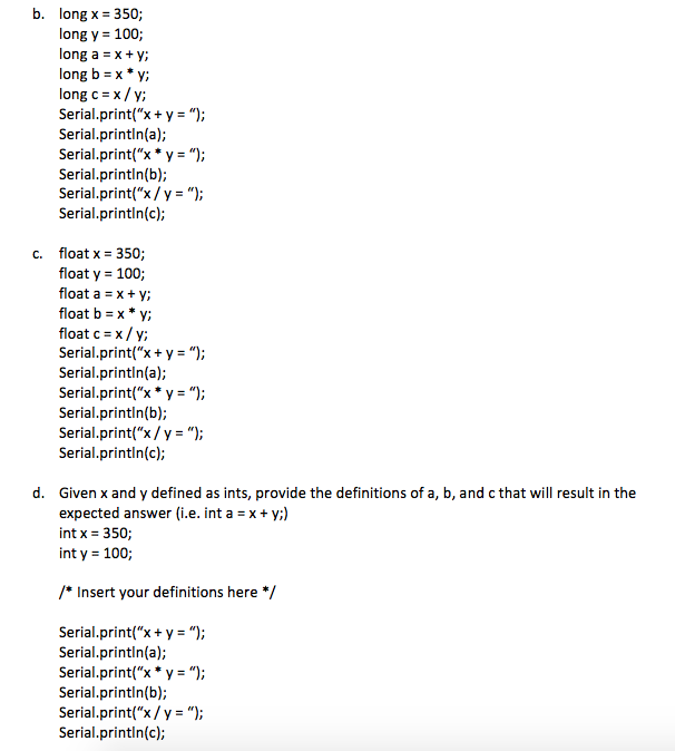 Solved 4 none of the following sets of arduino commands chegg
