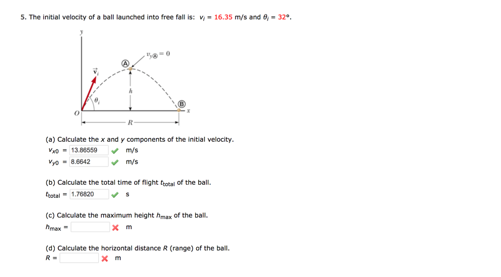 Solved The initial velocity of a ball launched into free