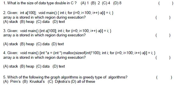 Solved 1. What is the size of data type double in C? (A) 1 | Chegg.com