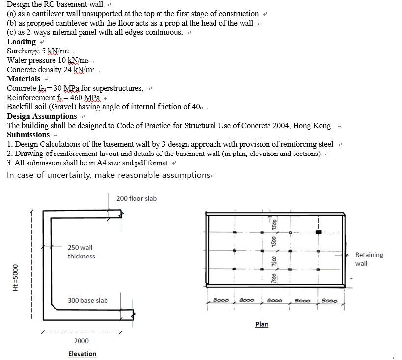 Design the RC basement wall (a) as a cantilever wall | Chegg.com