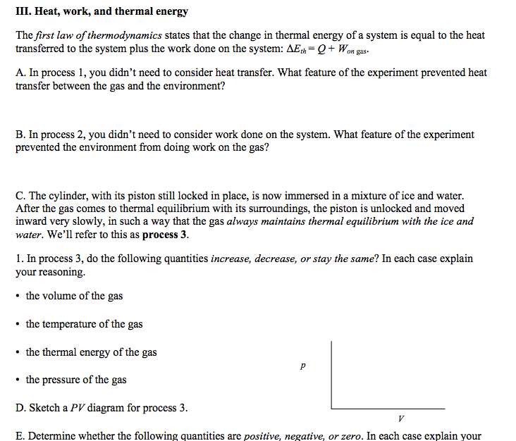 Solved III. Heat, work, and thermal energy The first law of | Chegg.com