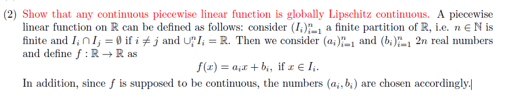 Solved (2) Show that any continuous piecewise linear | Chegg.com