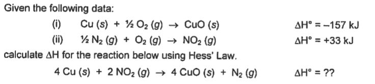 Solved Given the following data: () Cu (s) O2 (g)CuO (s) () | Chegg.com