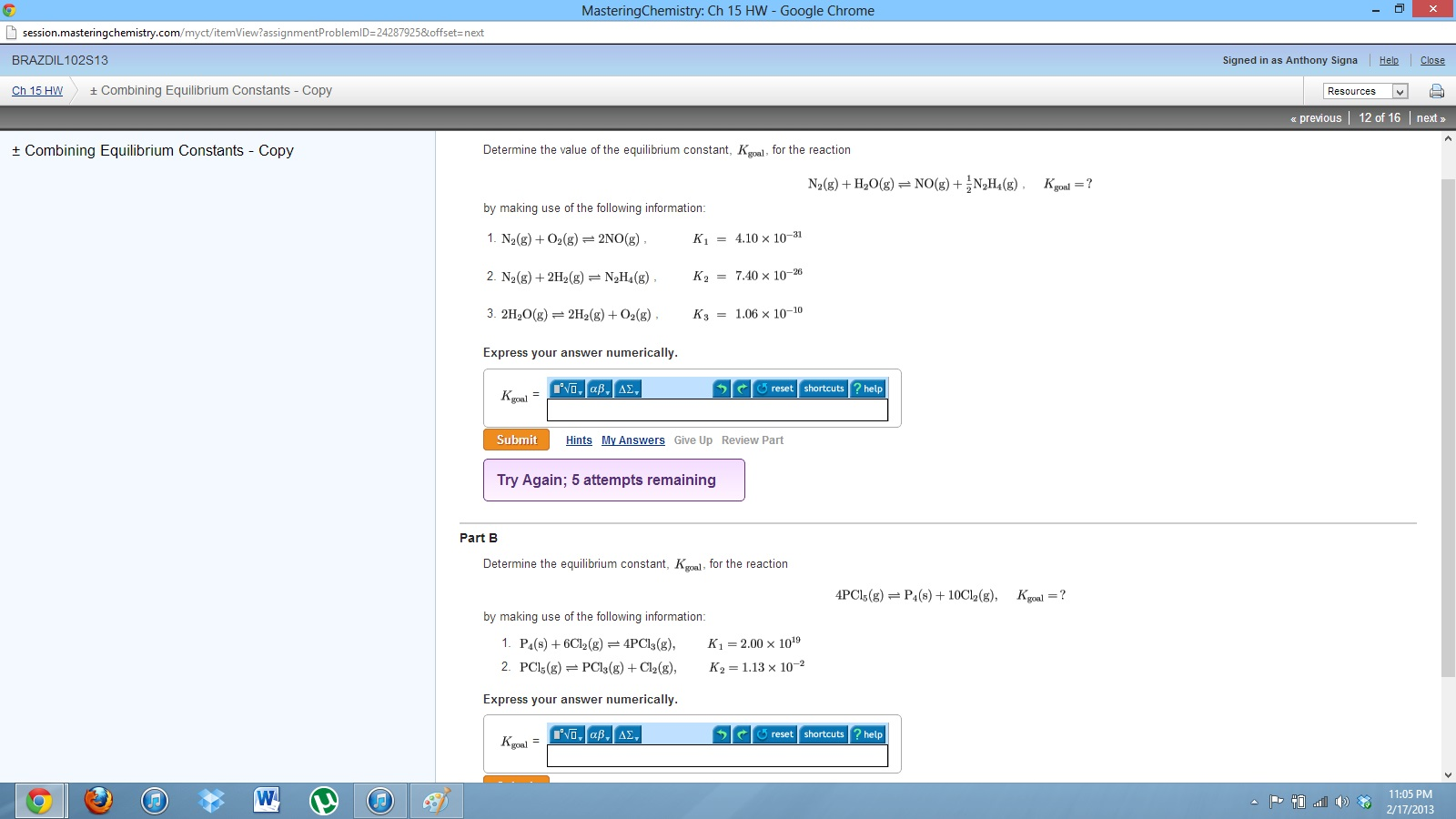 Combining Equilibrium Constants Copy Determine the