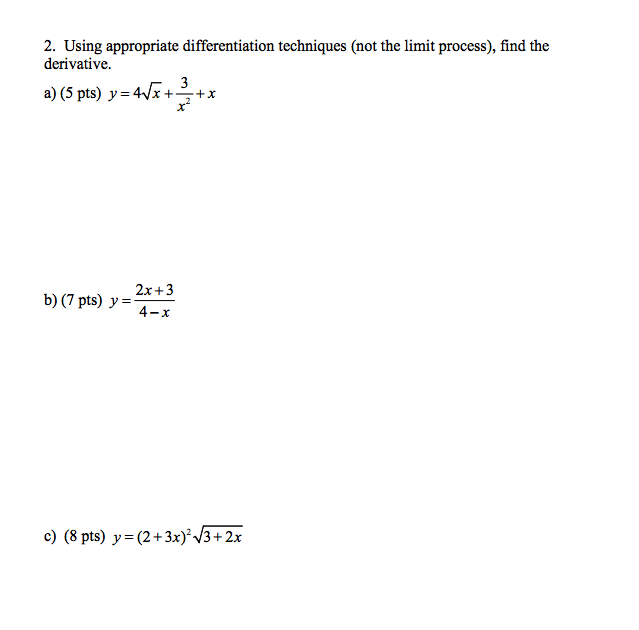 Solved 2. Using appropriate differentiation techniques (not | Chegg.com