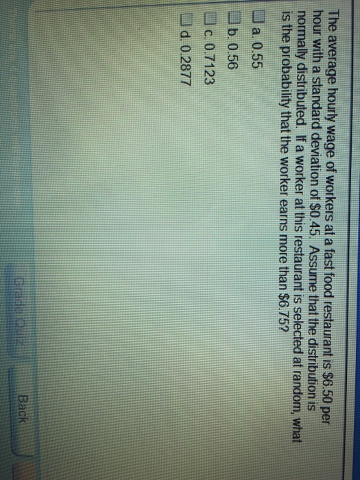 Solved The average hourly wage of workers at a fast food