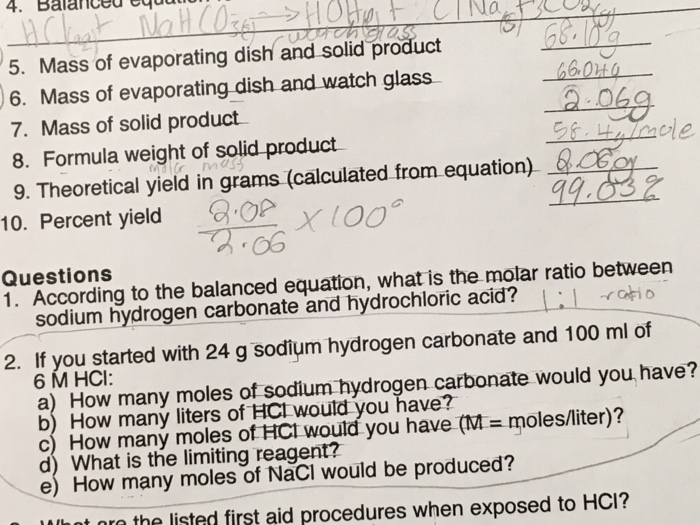 Solved Mass of evaporating dish and solid product Mass of