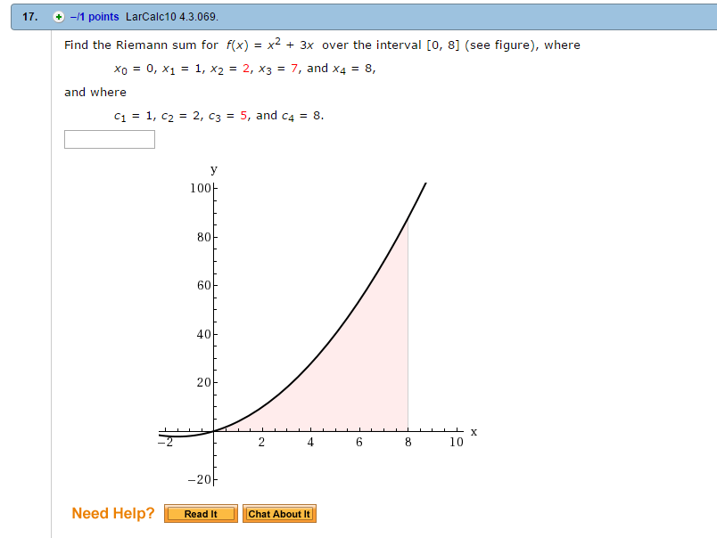 Solved Find the Riemann sum for f(x) = x2 + 3x over the | Chegg.com