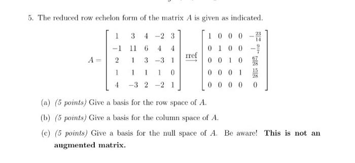 Solved The reduced row echelon form of the matrix A is given