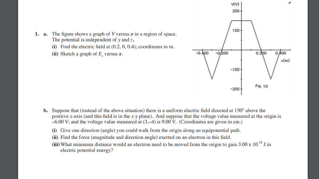 solved-a-the-figure-shows-a-graph-of-v-versus-x-in-a-region-chegg