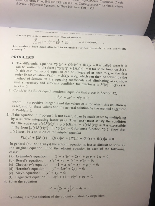 Solved The differential equation P(x)y'' + Q(x)y' + R(x)y = | Chegg.com