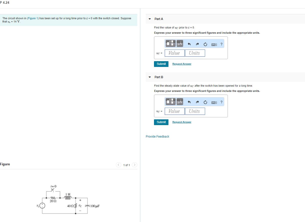 Solved P 4.24 The circuit shown in (Figure 1) has been set | Chegg.com
