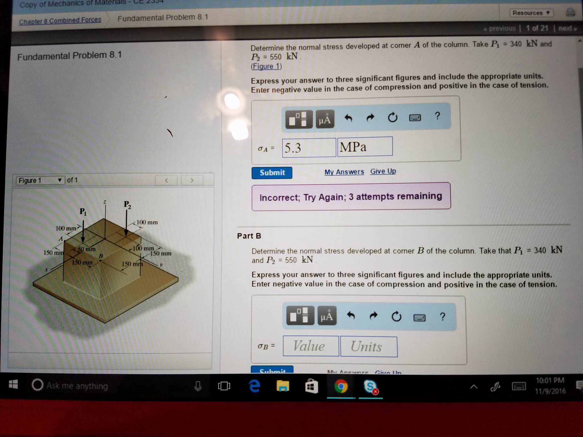 Solved Fundamental Problem 8.1 Determine the normal stress | Chegg.com