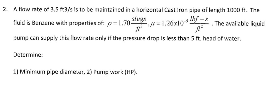 Solved A flow rate of 3.5 ft3/s is to be maintained in a | Chegg.com