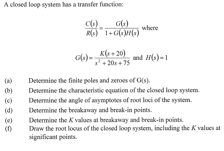 Solved A closed loop system has a transfer function: = where | Chegg.com