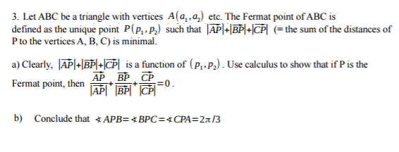 Solved Let ABC be a triangle with vertices A(a_1, a_2) etc. | Chegg.com