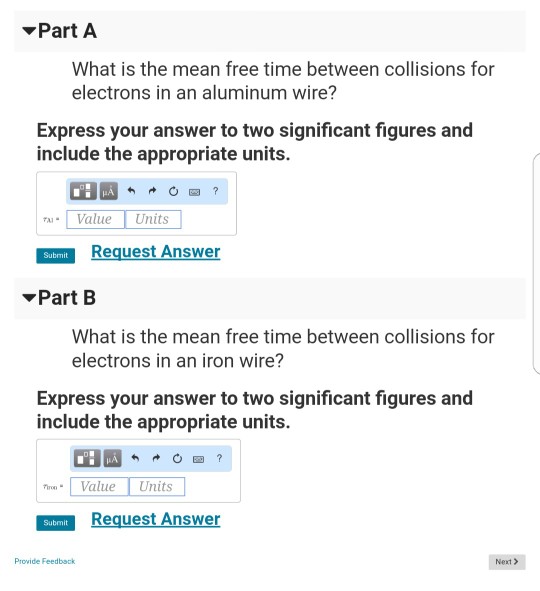 Part A What is the mean free time between collisions