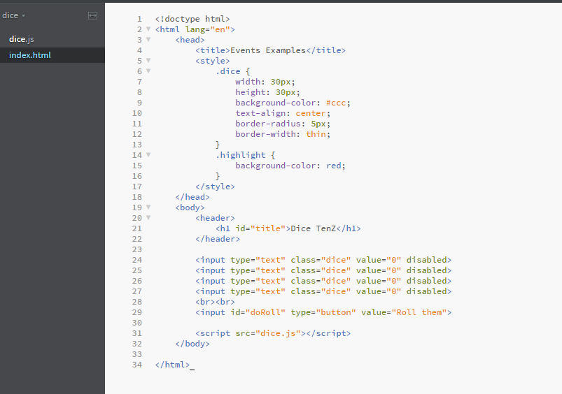 dice 1 2 ? head> dice.js Events | Chegg.com