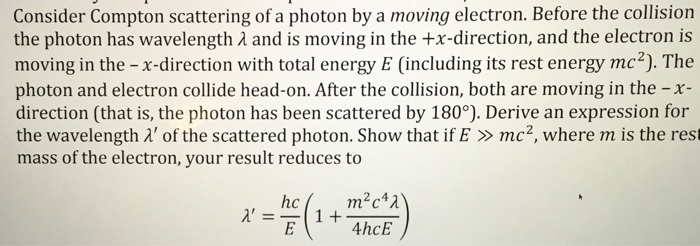 Solved Consider Compton scattering of a photon by a moving | Chegg.com