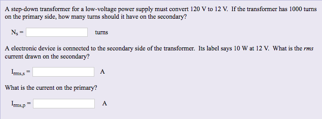 Solved A Step-down Transformer For A Low-voltage Power | Chegg.com