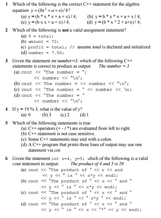 Solved 1 Which of the following is the correct C++ statement | Chegg.com