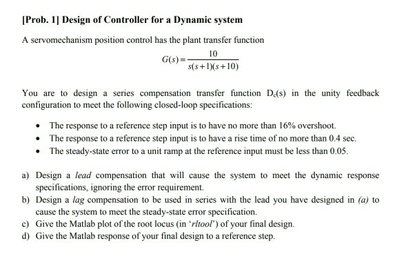 Solved Prob. Design of Controller for a Dynamic system A | Chegg.com