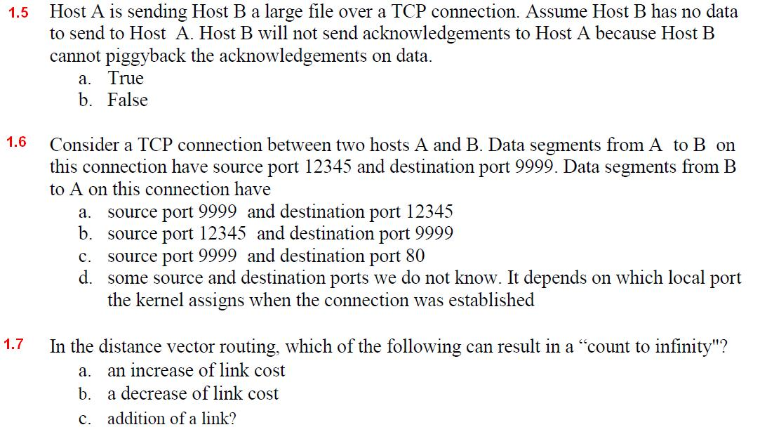 Solved 1.5 Host A Is Sending Host B A Large File Over A TCP | Chegg.com